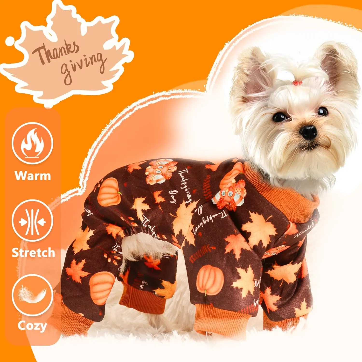 Yikeyo Dog Pajamas for Small Dogs Thanksgiving Christmas New Year Pet Puppy Pjs Jumpsuit Dog Sweater Doggie Pjs Clothes