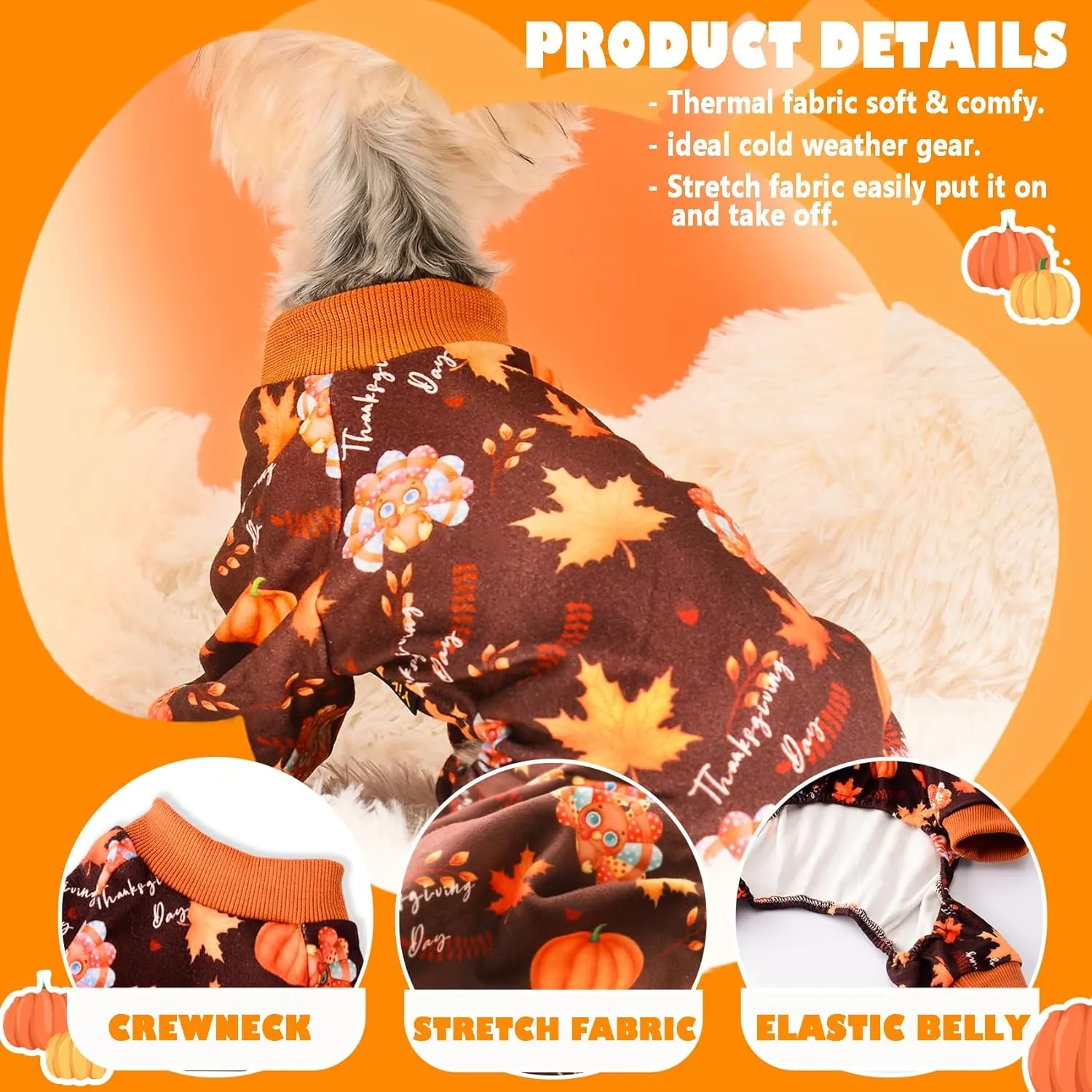 Yikeyo Dog Pajamas for Small Dogs Thanksgiving Christmas New Year Pet Puppy Pjs Jumpsuit Dog Sweater Doggie Pjs Clothes