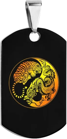Yin Yang Dragon Tiger Dog Tags for Pets Personalized Cute Dog Name ID Tags Stainless Steel Dog Collar Tag